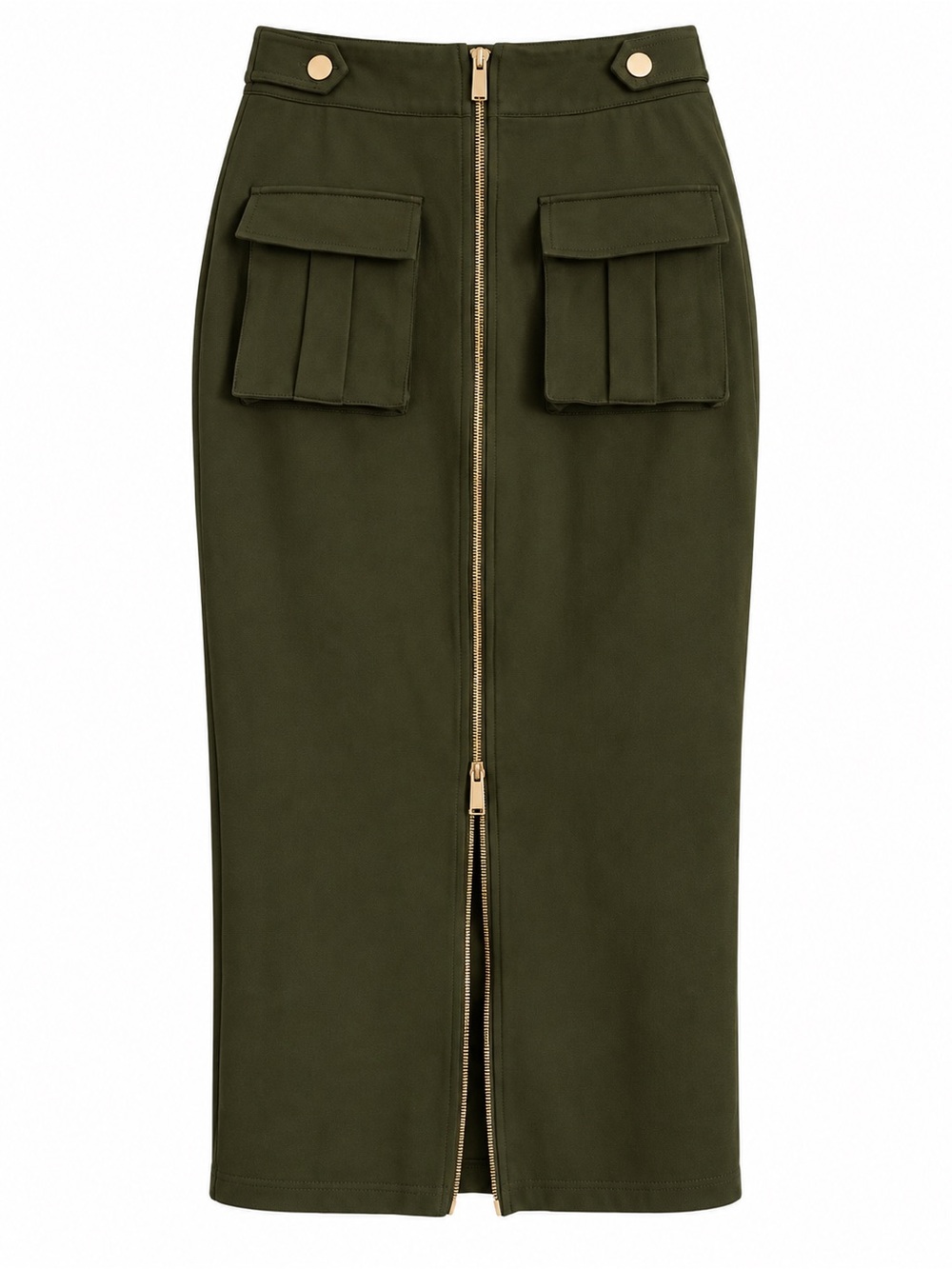 Karen Millen Olive Green Cargo Pencil Skirt with Front Zip
